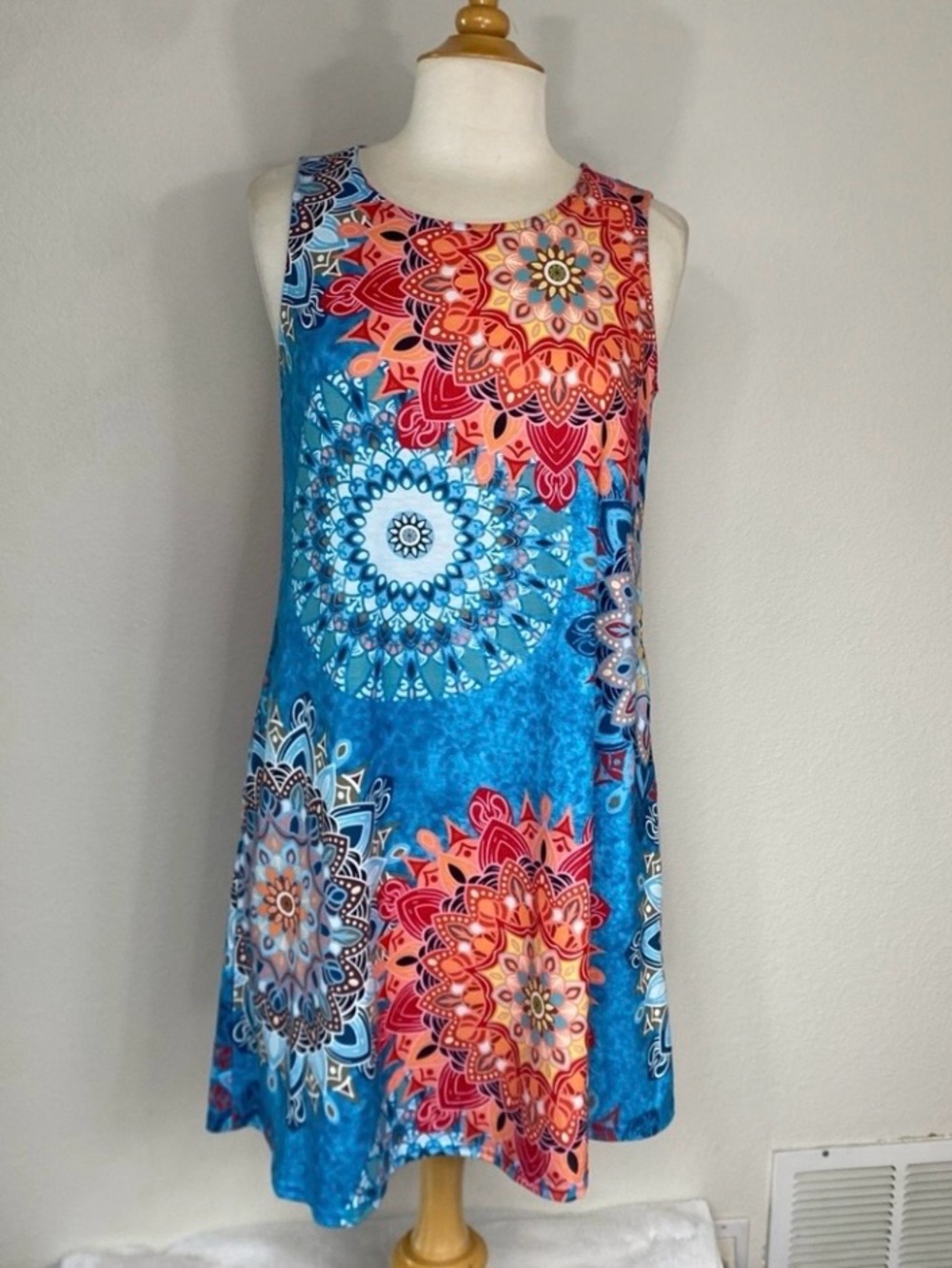 SimpleFun Womens Colorful Mandala Print Sleeveless Dress Size Medium Boho Hippie